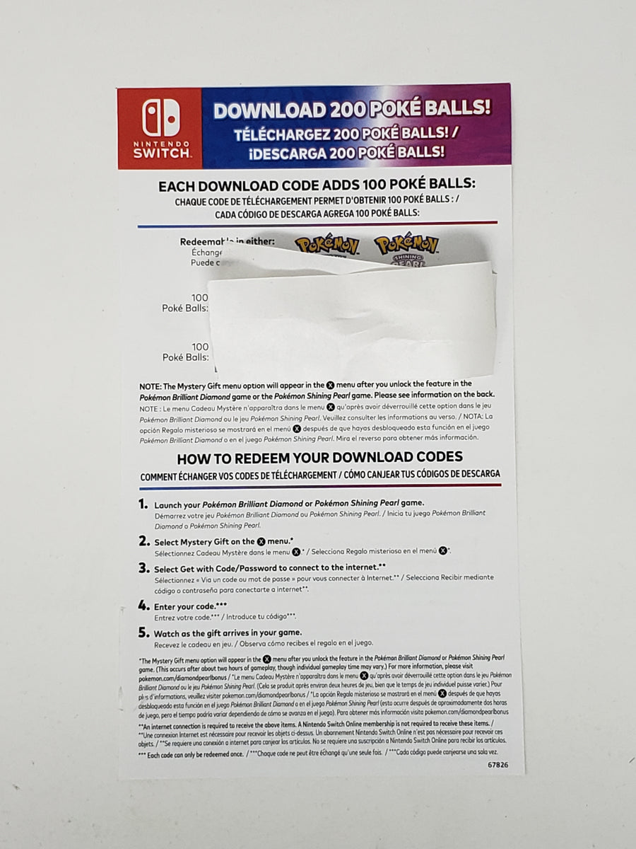 Pokemon Codes Insert Nintendo Switch