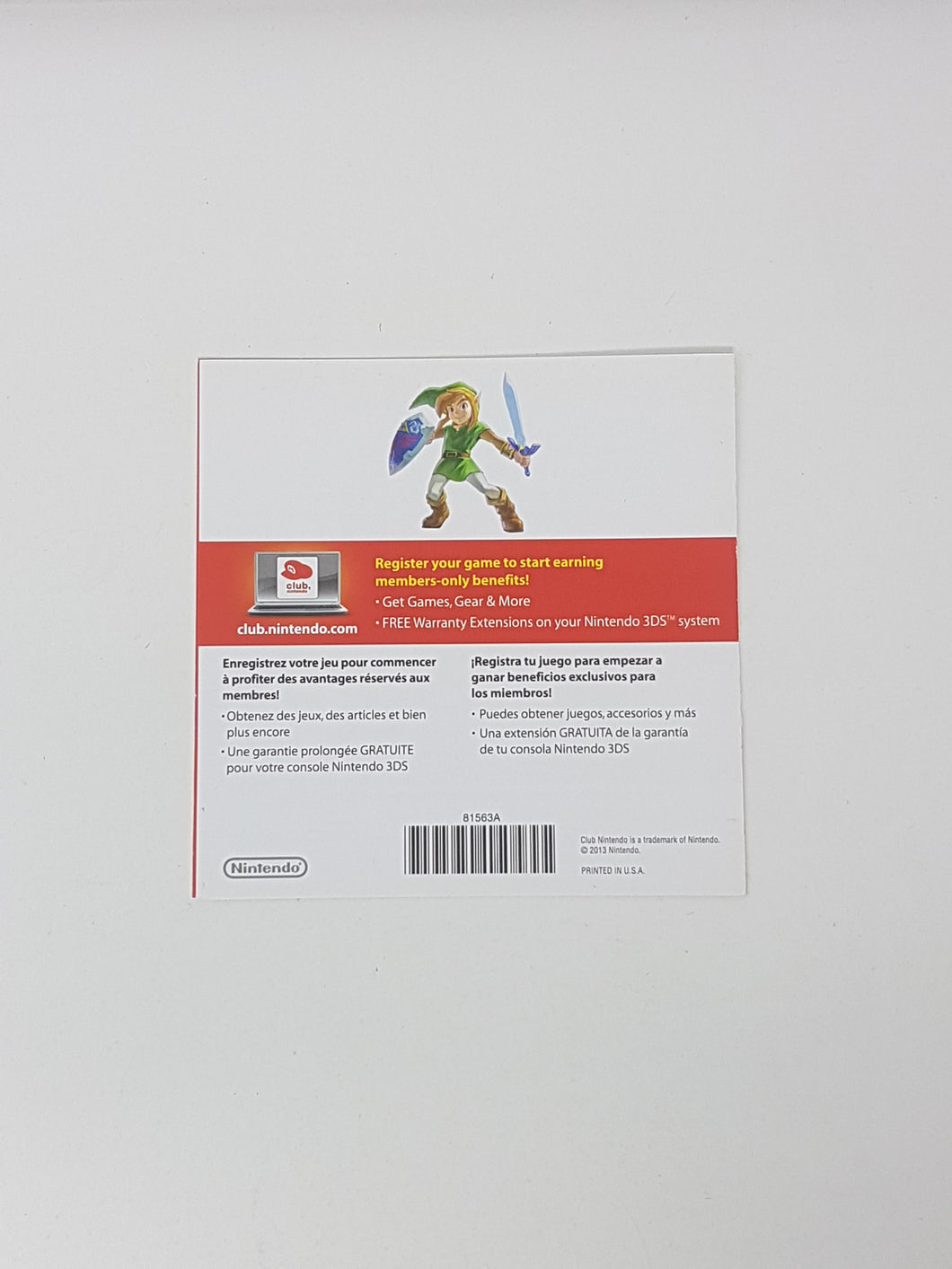 Zelda A Link Between Worlds Club Nintendo [Insertion] - Nintendo 3DS