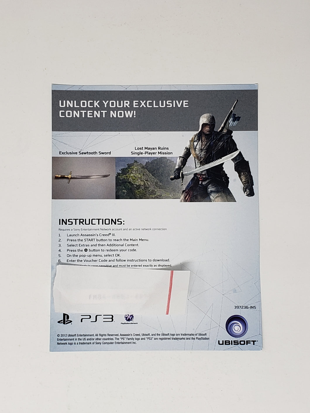 Assassin's Creed III Code [Insertion] - Sony Playstation 3 | PS3