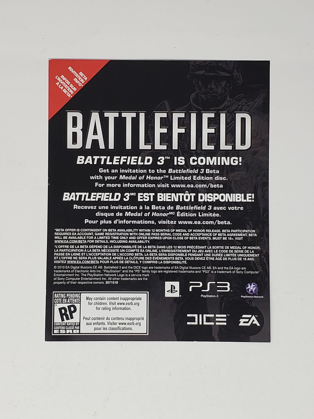 Battlefield [Insert] - Sony Playstation 3 | PS3
