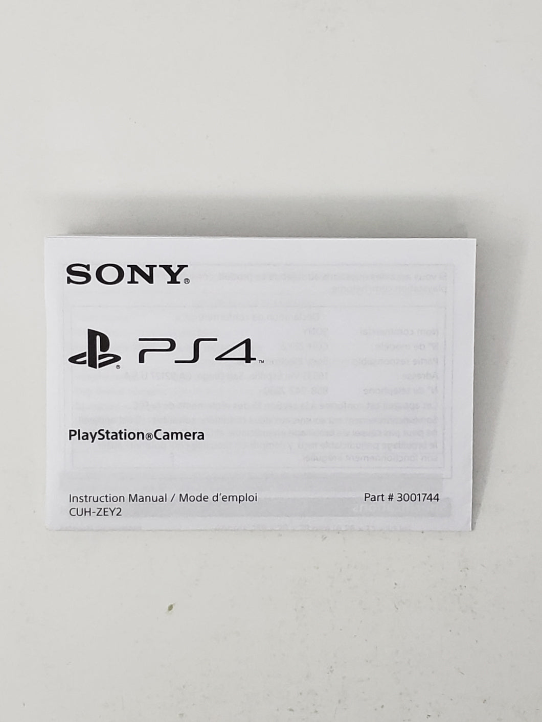 Instruction Camera Manual Foldout [Insert] - Sony Playstation 4 | PS4