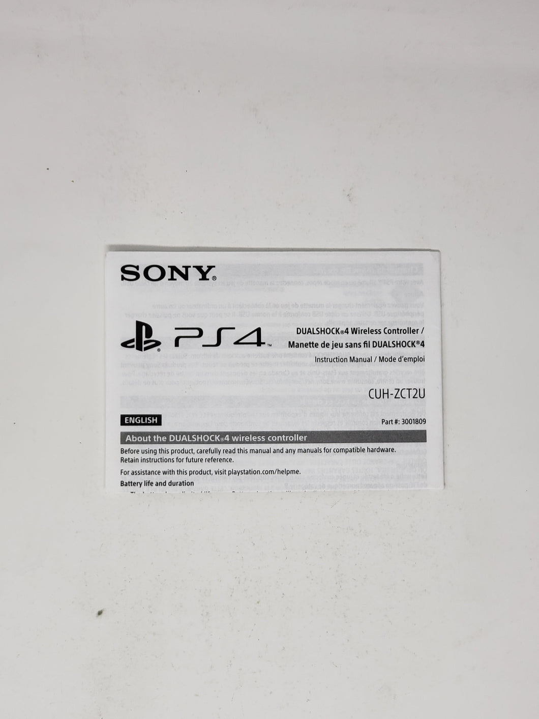 Instruction Manual Foldout [Insert] - Sony Playstation 4 | PS4
