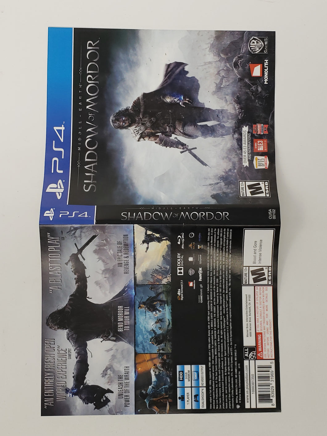 Middle Earth - Shadow of Mordor [Couverture] - Sony Playstation 4 | PS4