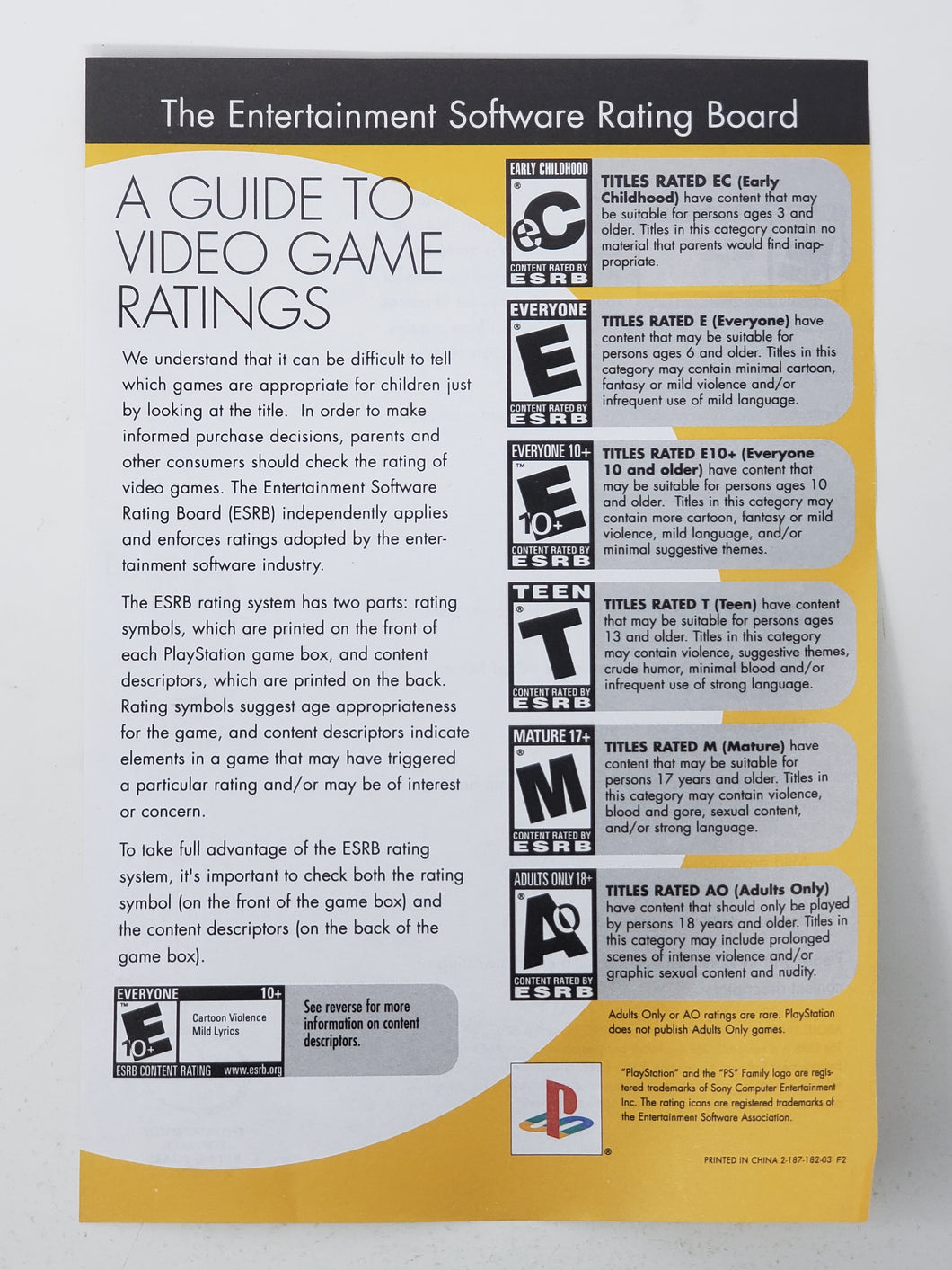 ESRB Rating Board [Insert] - Sony Playstation