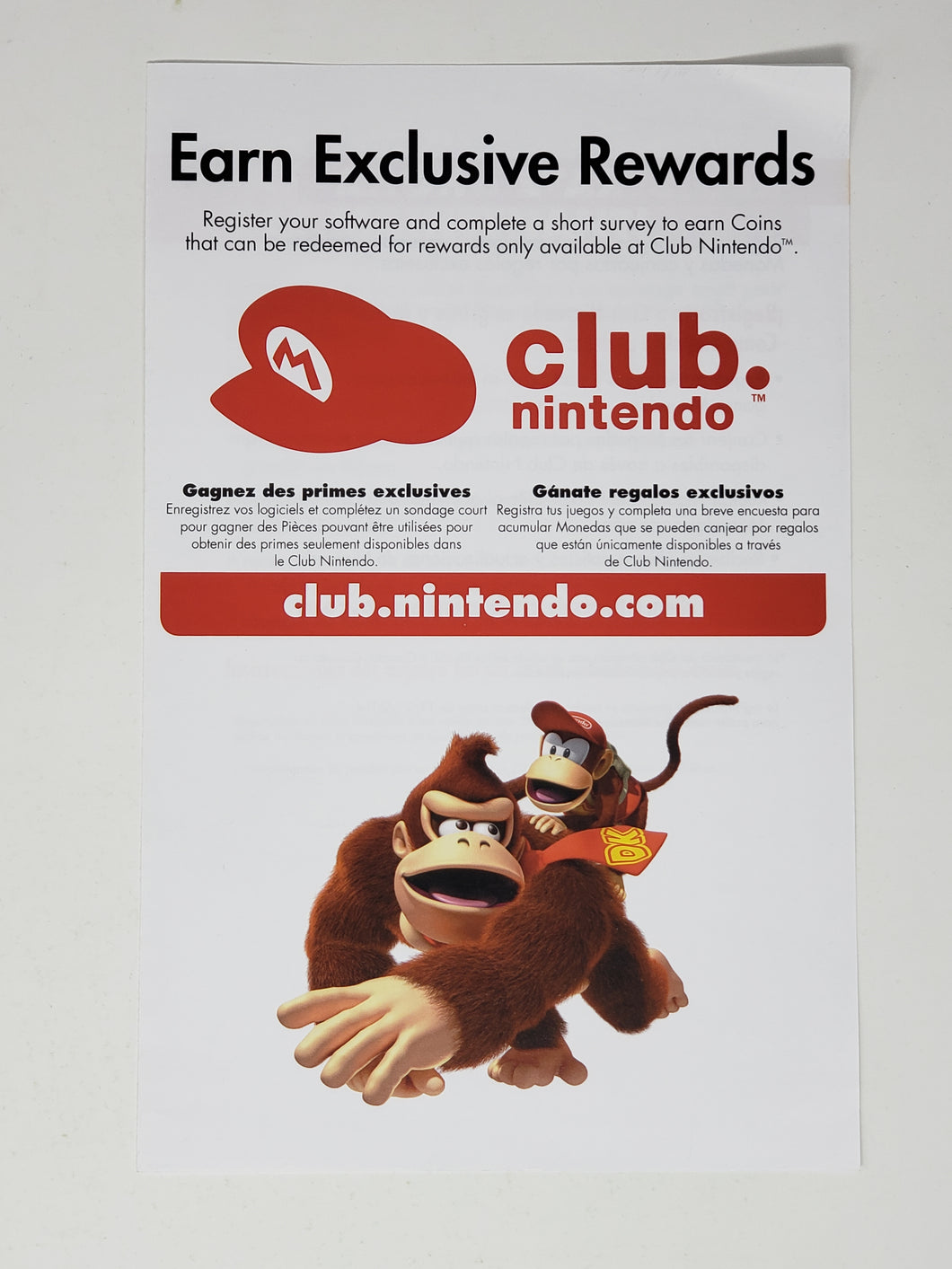 Club Nintendo Donkey Kong Country Join the Club  [Insertion] - Nintendo Wii