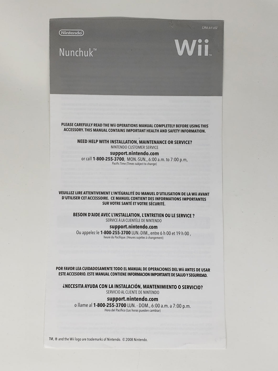 Nunchuk Manual - Nintendo Wii