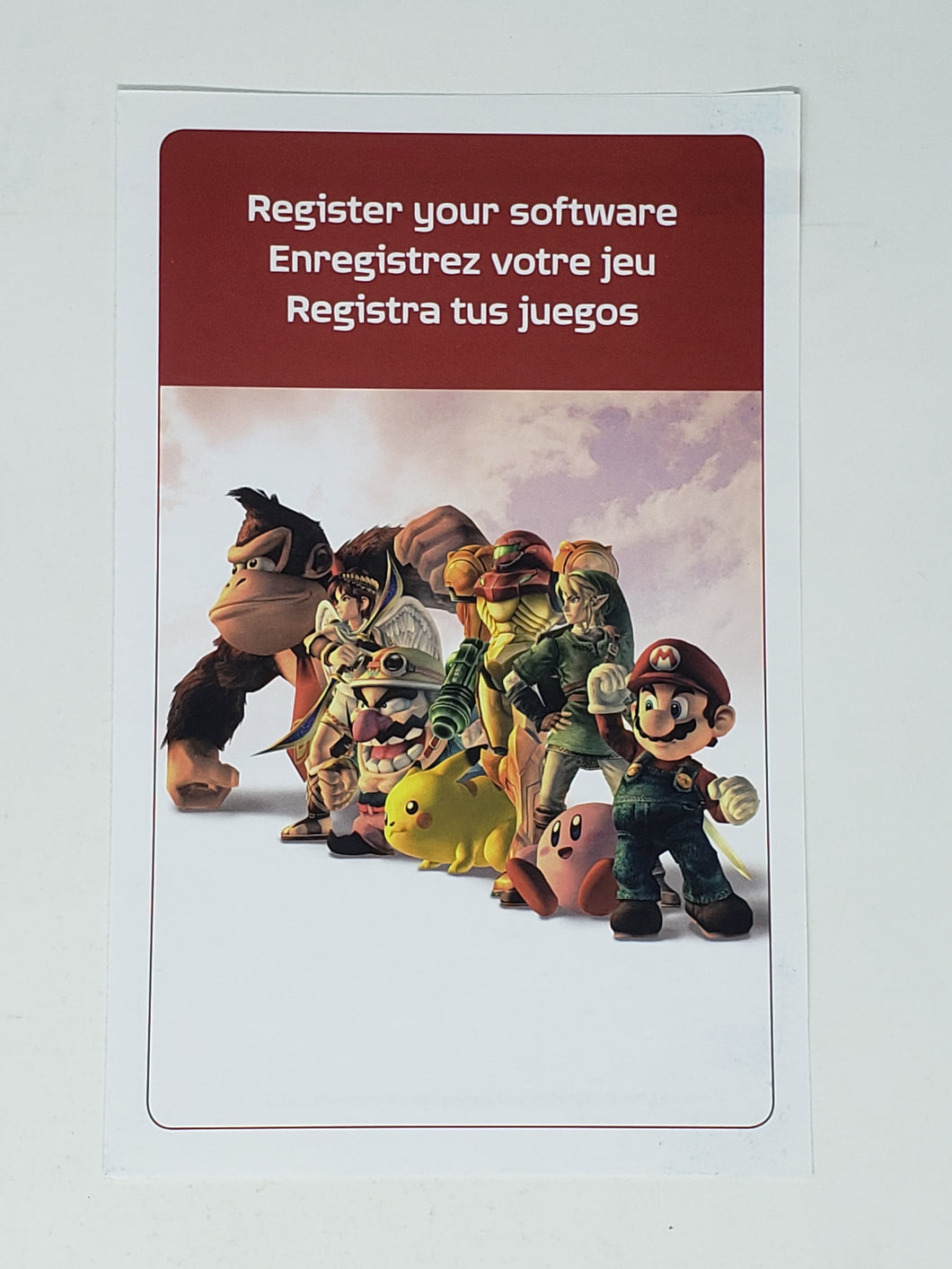 Super Smash bros Brawl Register your Software [Insert] - Nintendo Wii
