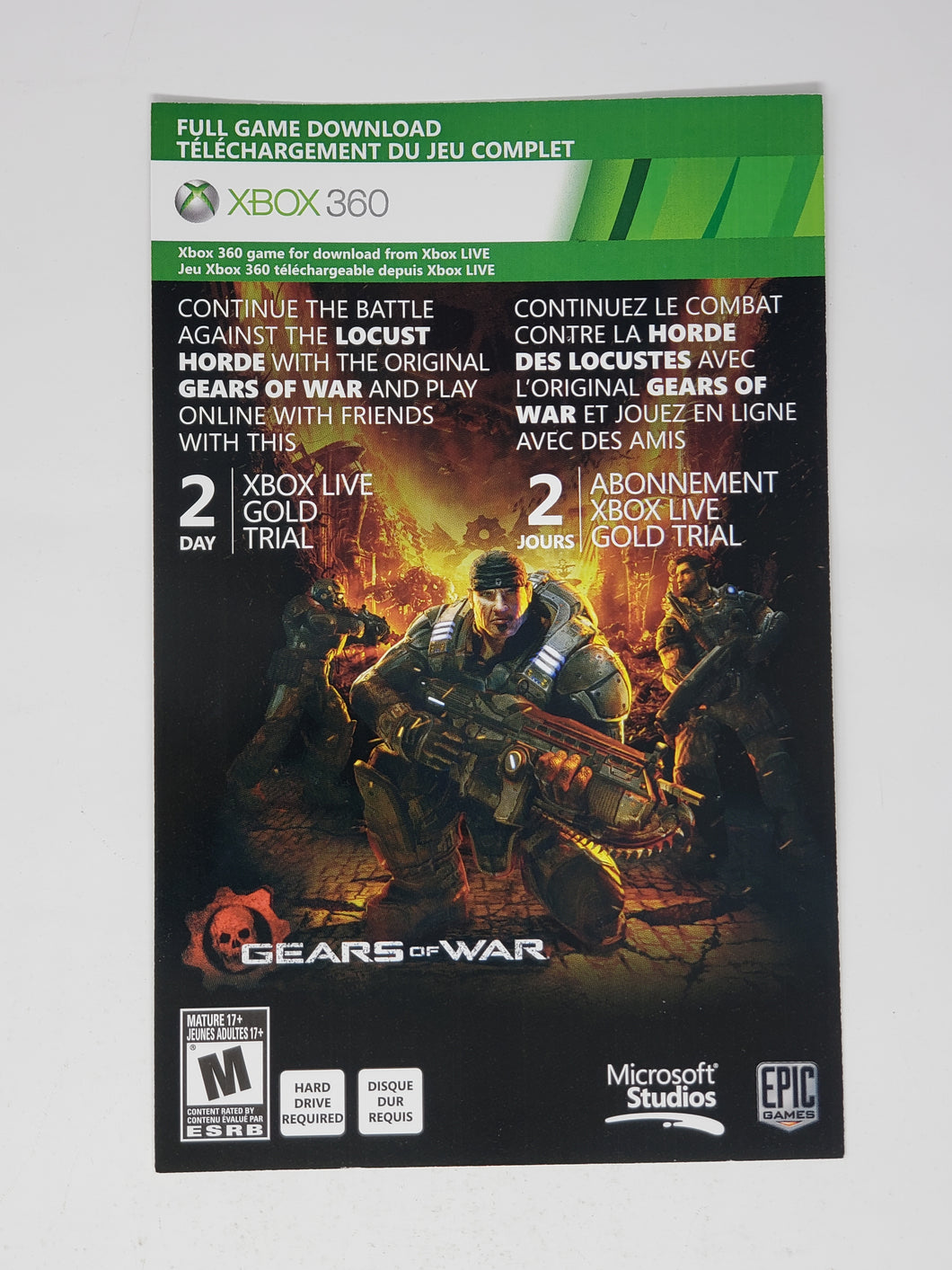 2 Day Gold Trial Gears of War [Insertion] - Microsoft Xbox 360