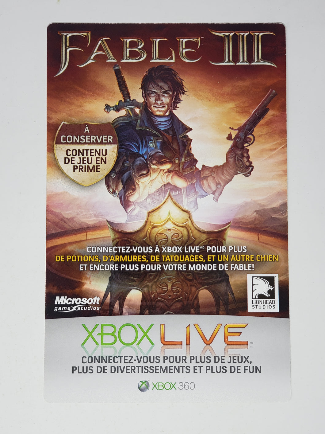 Fable III Bonus Game Content Xbox Live Gold Trial [Insert] - Microsoft Xbox 360
