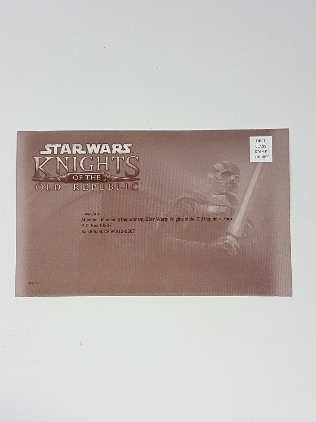 Star Wars Knights Of the Old Republic Registration PostCard [Insert] - Microsoft Xbox