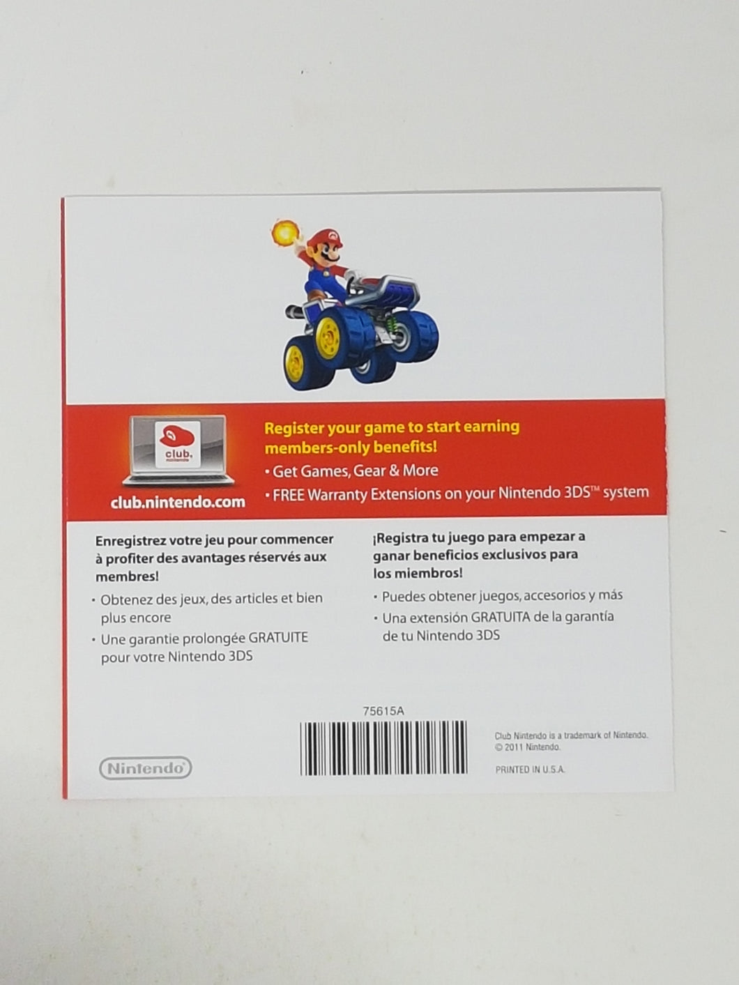 Club Nintendo Mario Kart 7 [Insertion] - Nintendo 3DS