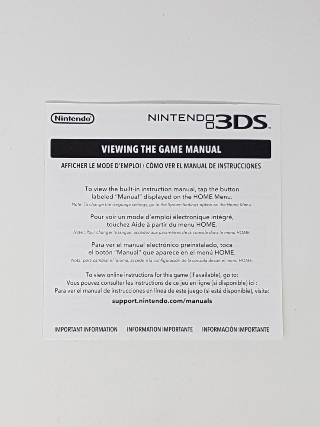 Consulter le manuel du jeu [Insertion] Trilingue - Nintendo 3DS