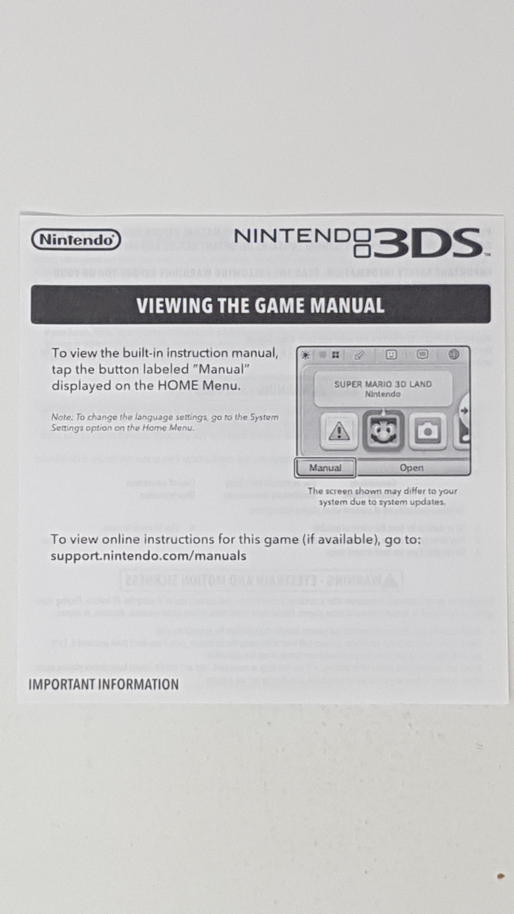 Affichage du manuel du jeu [Insert] - Nintendo 3DS