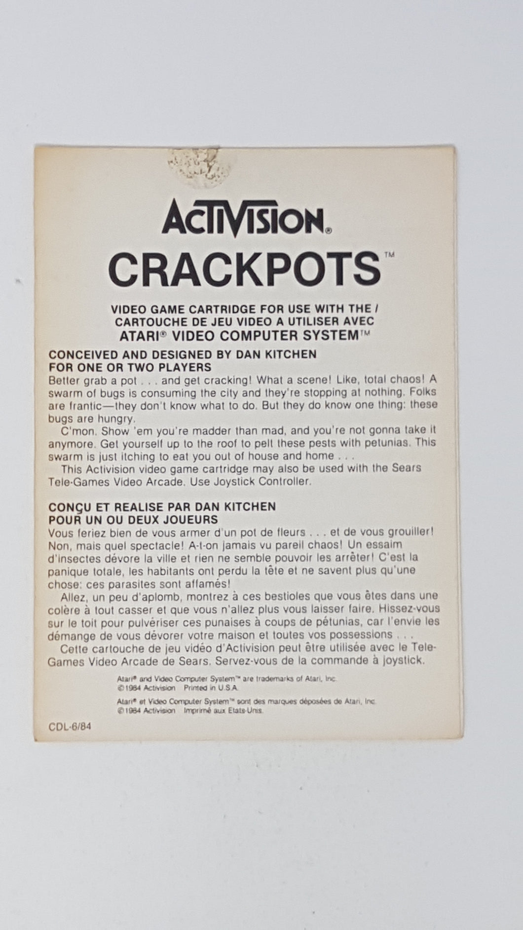 Crackpots [Insert] - Atari 2600