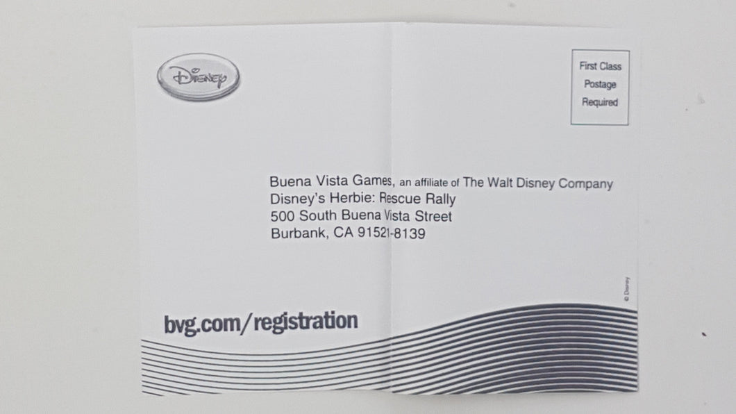 Buena Vista Disney Herbie Rescue Rally Registration [Insert] - Nintendo DS