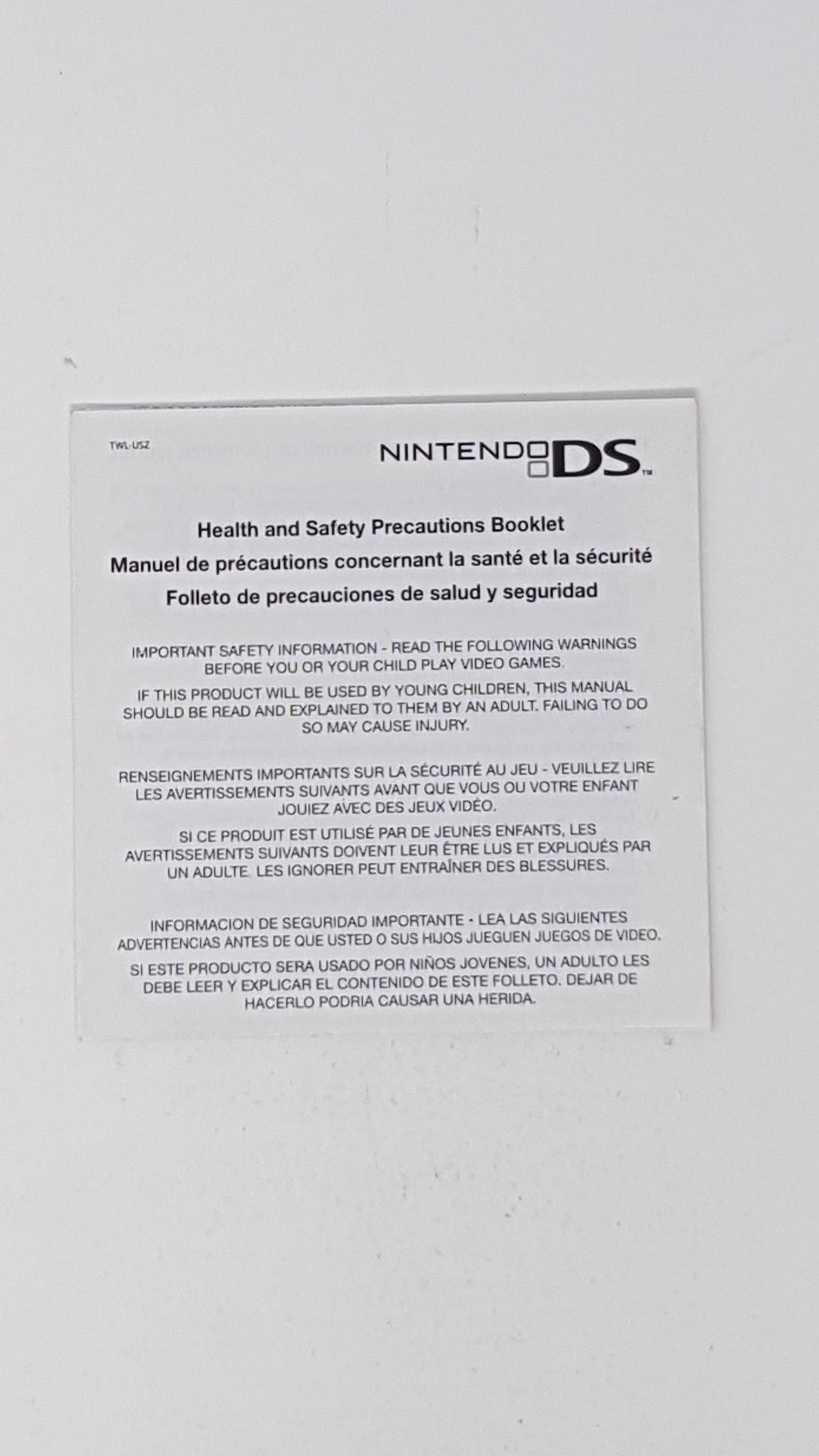 Health and Safety Precaution Booklet - Nintendo DS