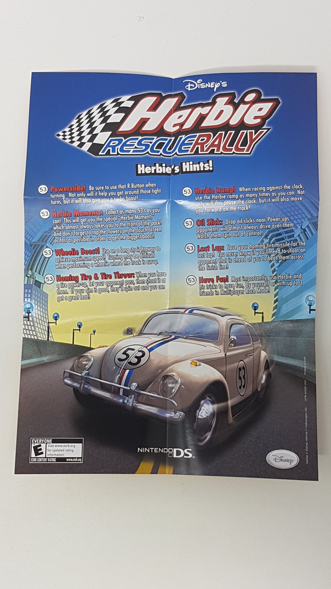 Herbie Rescue Rally Herbie's Hints [Affiche] - Nintendo DS