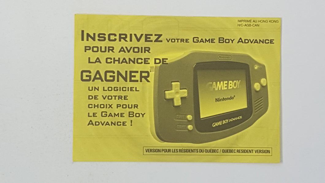Registration Insert French - Nintendo GameBoyAdvance