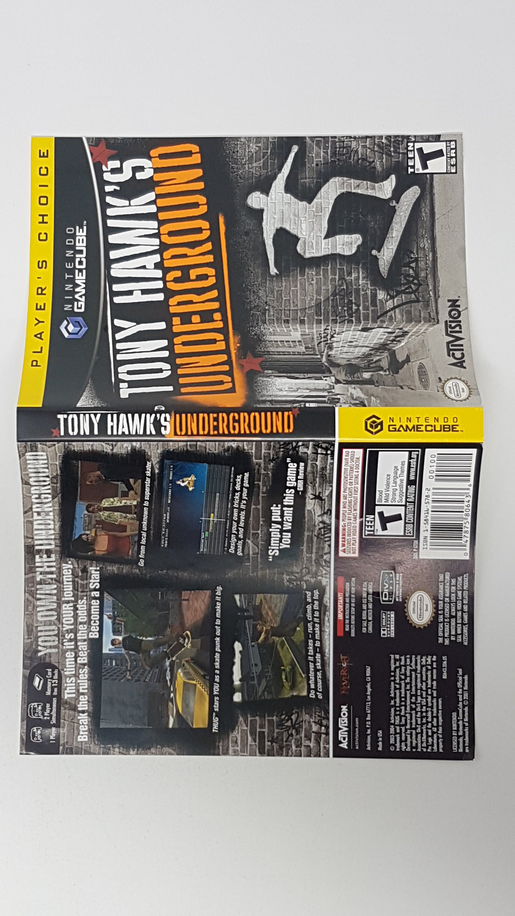 Tony Hawk Underground Choix du joueur [Couverture] - Nintendo GameCube