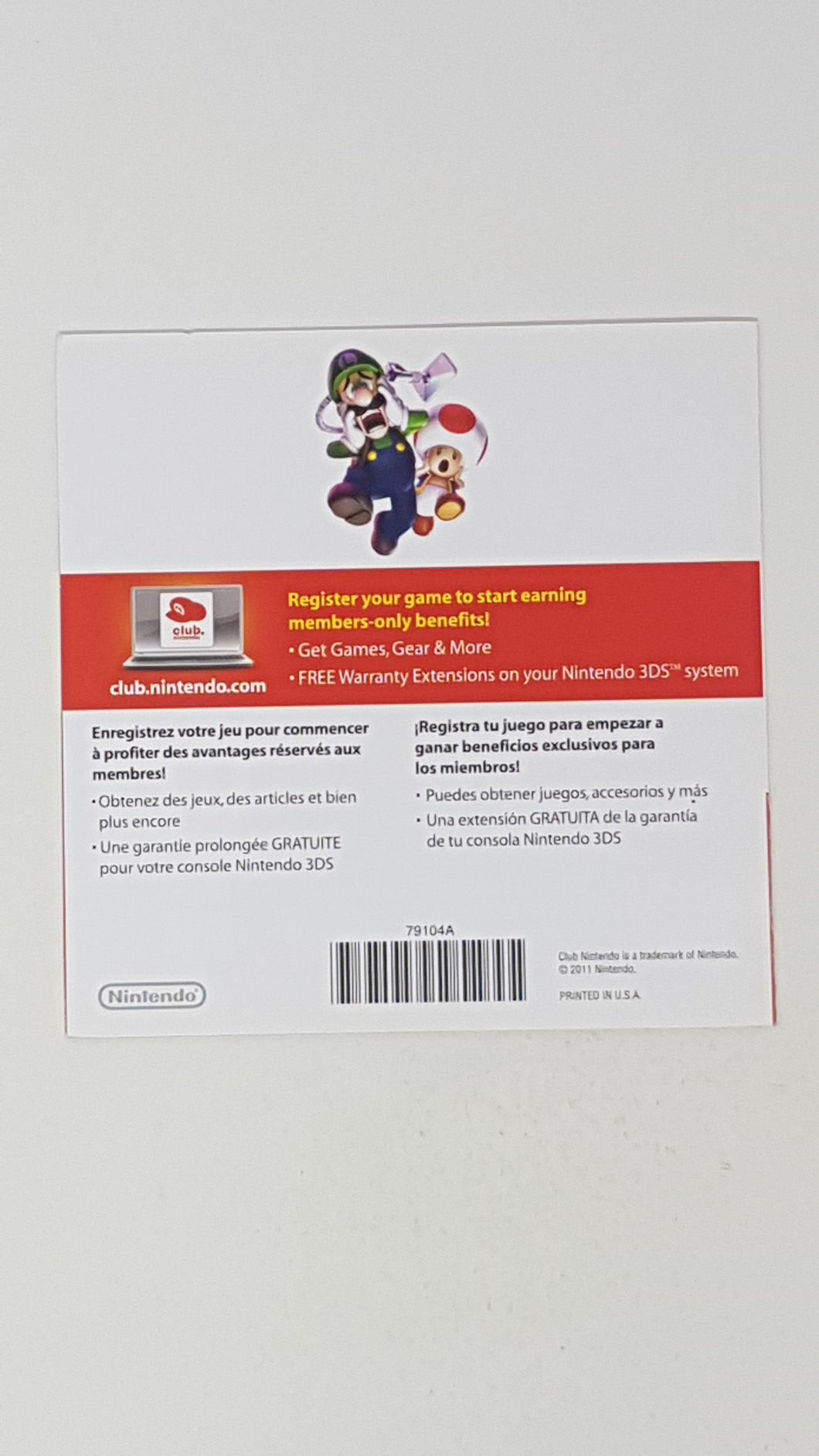 Luigi's Mansion Dark Moon Club Nintendo [Insertion] - Nintendo 3DS