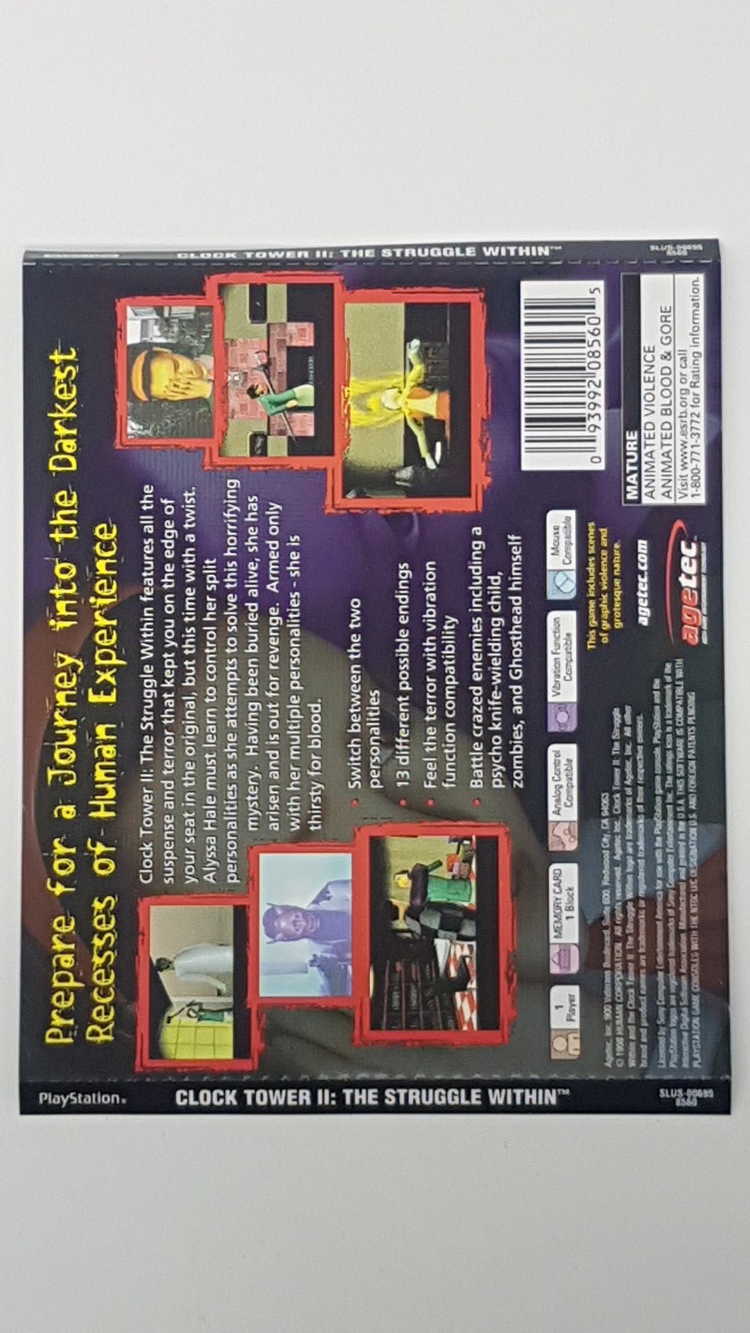 Clock Tower 2 The Struggle Within [Back Cover art] - Playstation | PS1