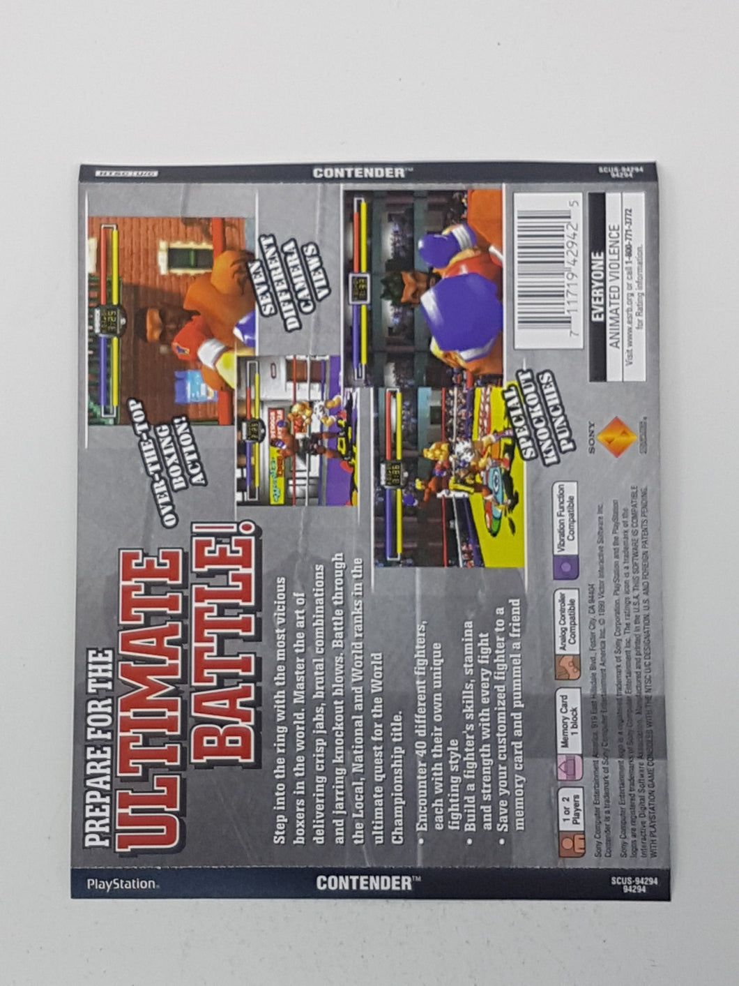 Contender [Back Cover Art] - Sony Playstation 1 | PS1