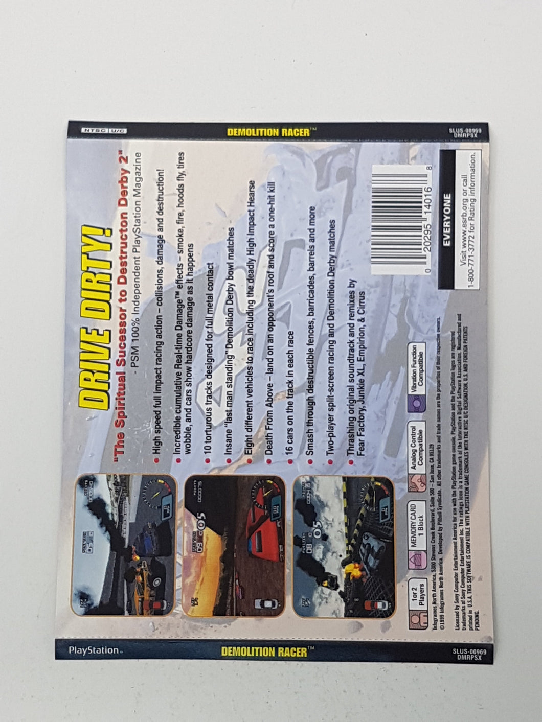 Demolition Racer [Back Cover Art] - Sony Playstation 1 | PS1