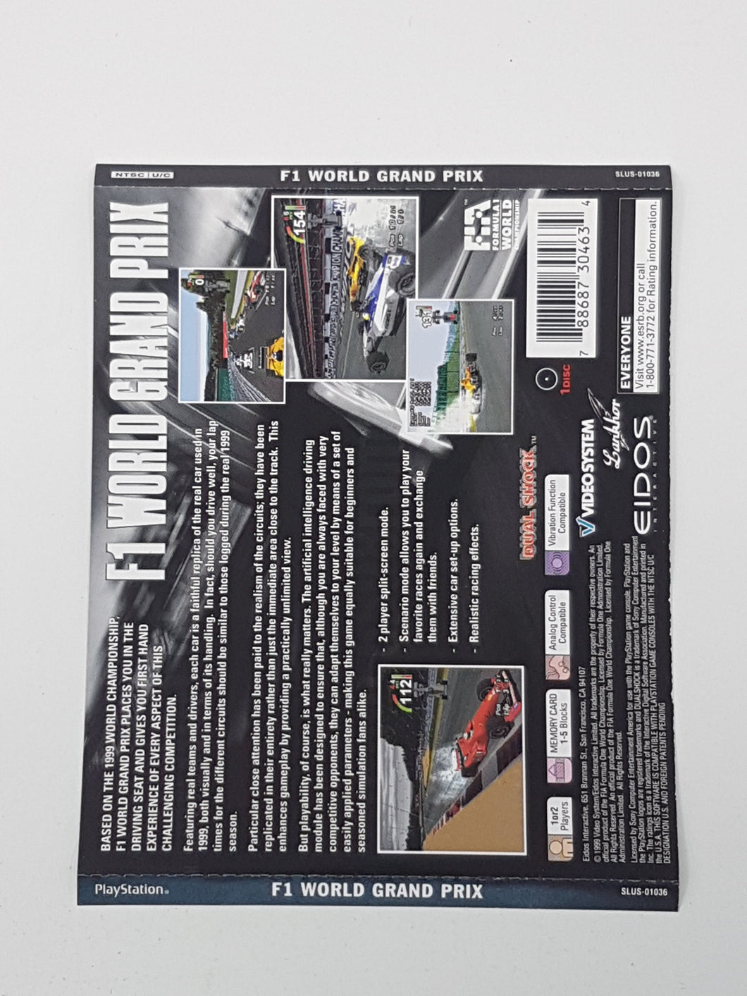 F1 World Grand Prix [Back Cover Art] - Sony Playstation 1 | PS1