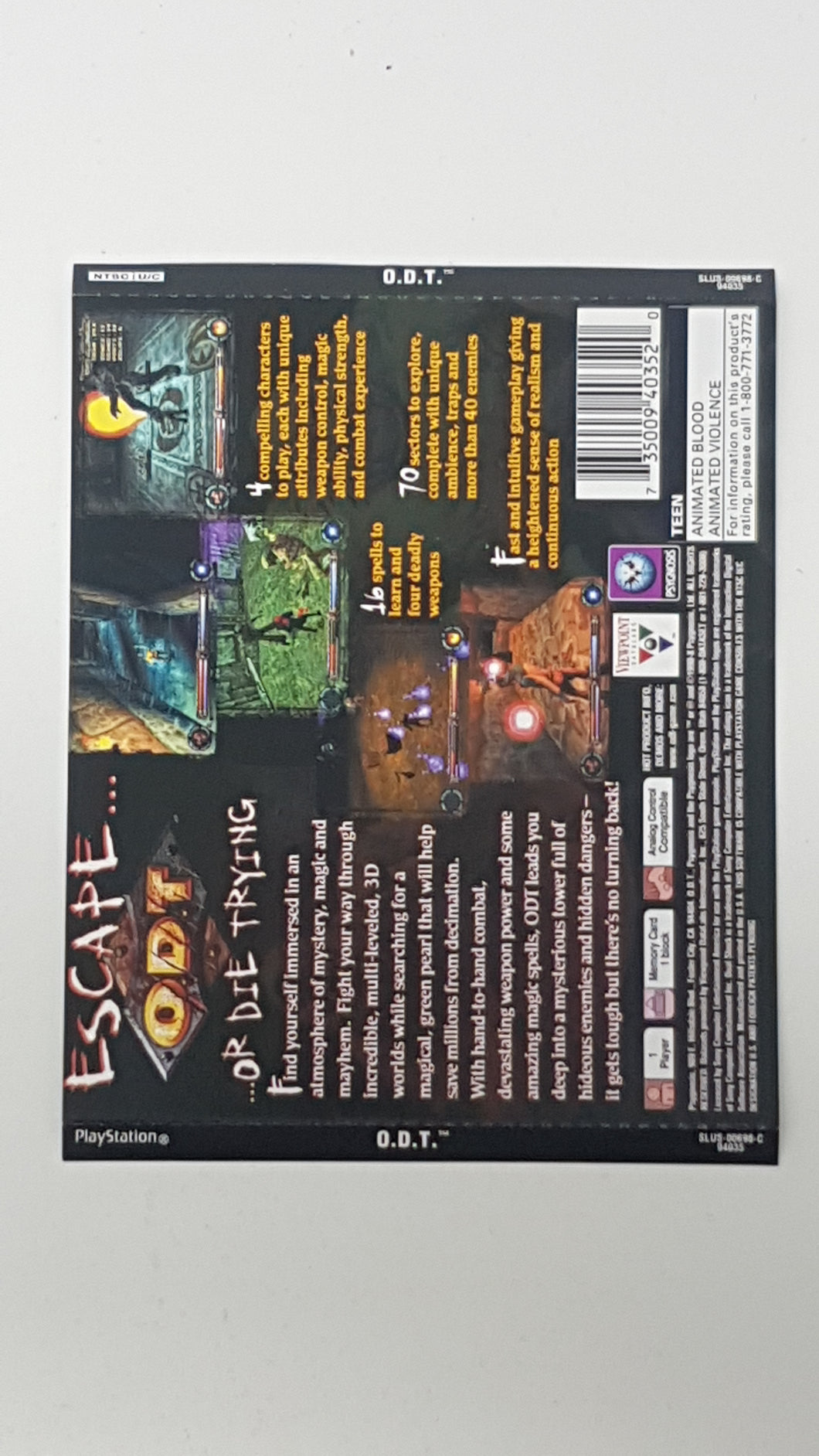 ODT Escape or Die Trying [Back Cover Art] - Sony Playstation 1 | PS1