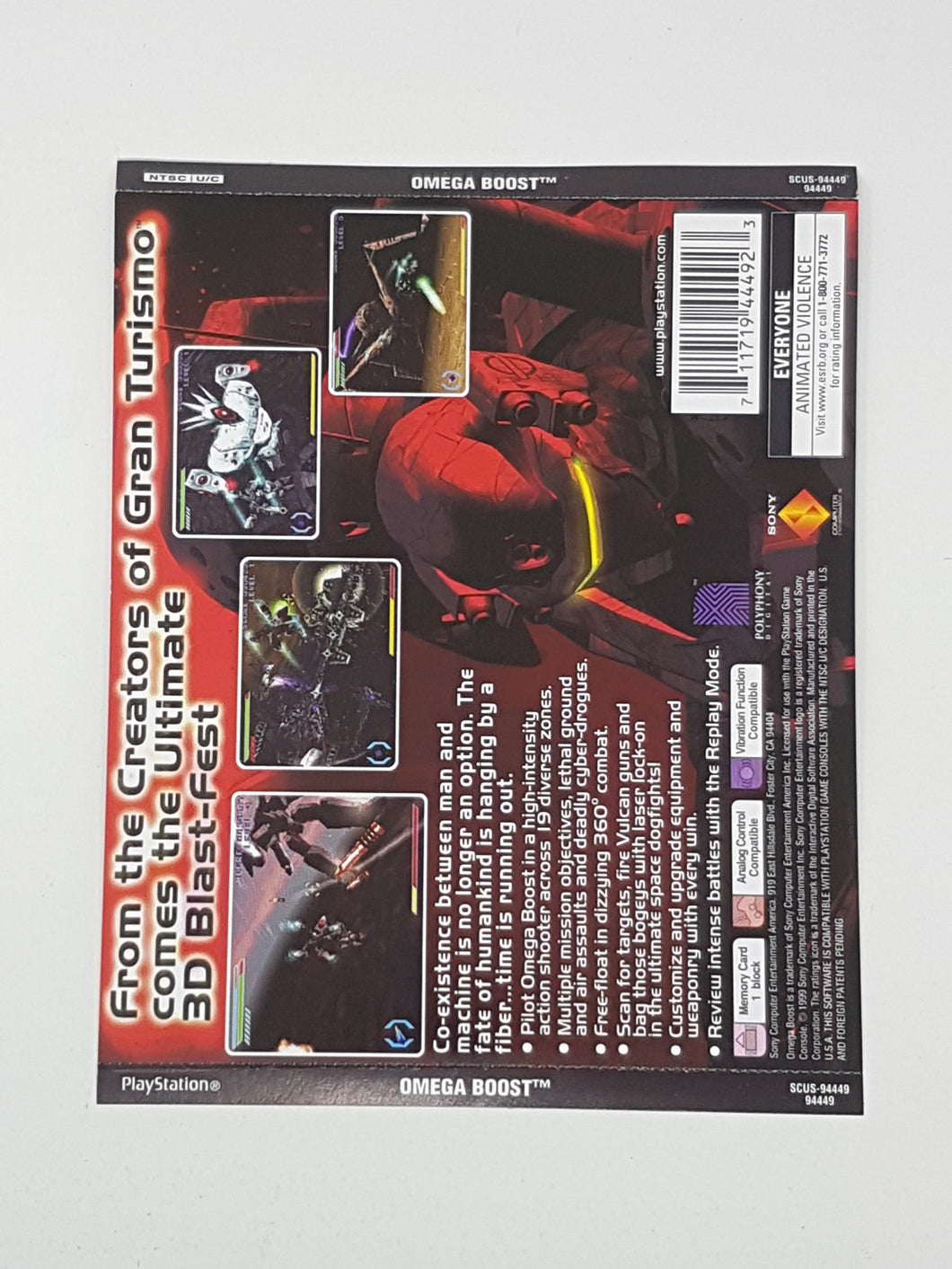 Omega Boost [Back Cover Art] - Sony Playstation 1 | PS1