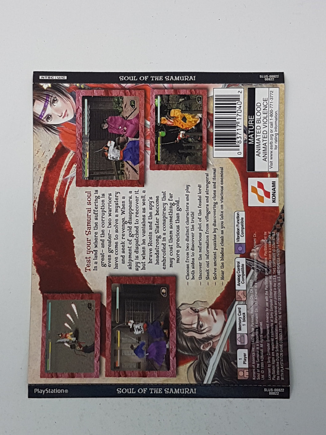Soul of Samurai [Back Cover Art] - Sony Playstation 1 | PS1