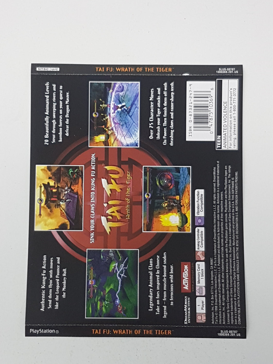 Tai Fu Wrath of the Tiger [Back Cover Art] - Sony Playstation 1| PS1