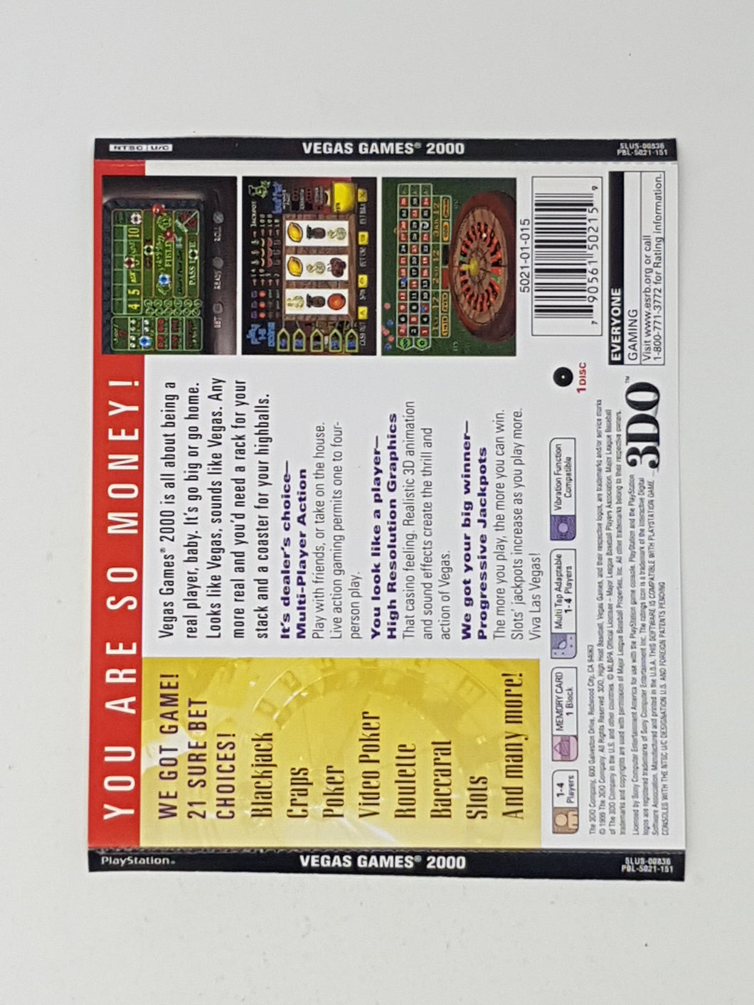 Vegas Games 2000 [Couverture arrière] - Sony Playstation 1 | PS1