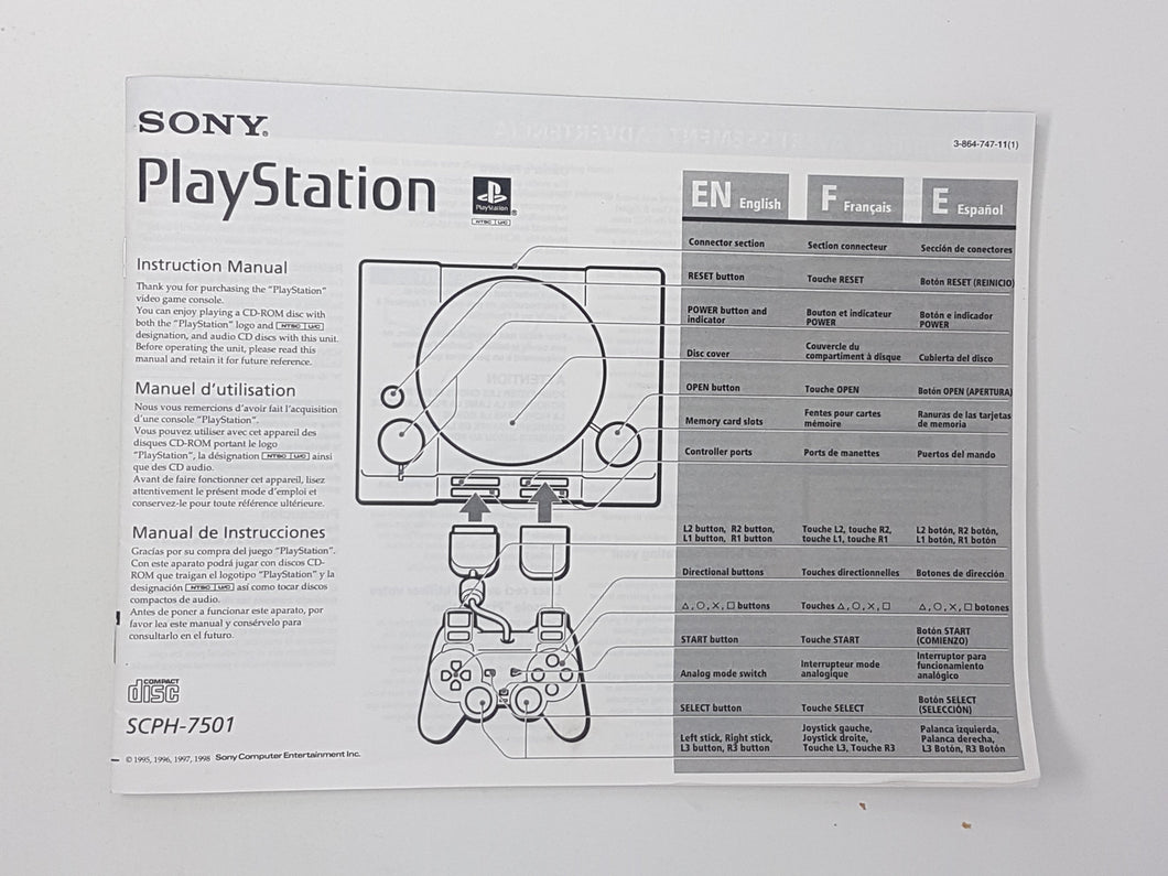 Instruction Booklet Manual SCPH-7501 - Sony Playstation 1 | PS1