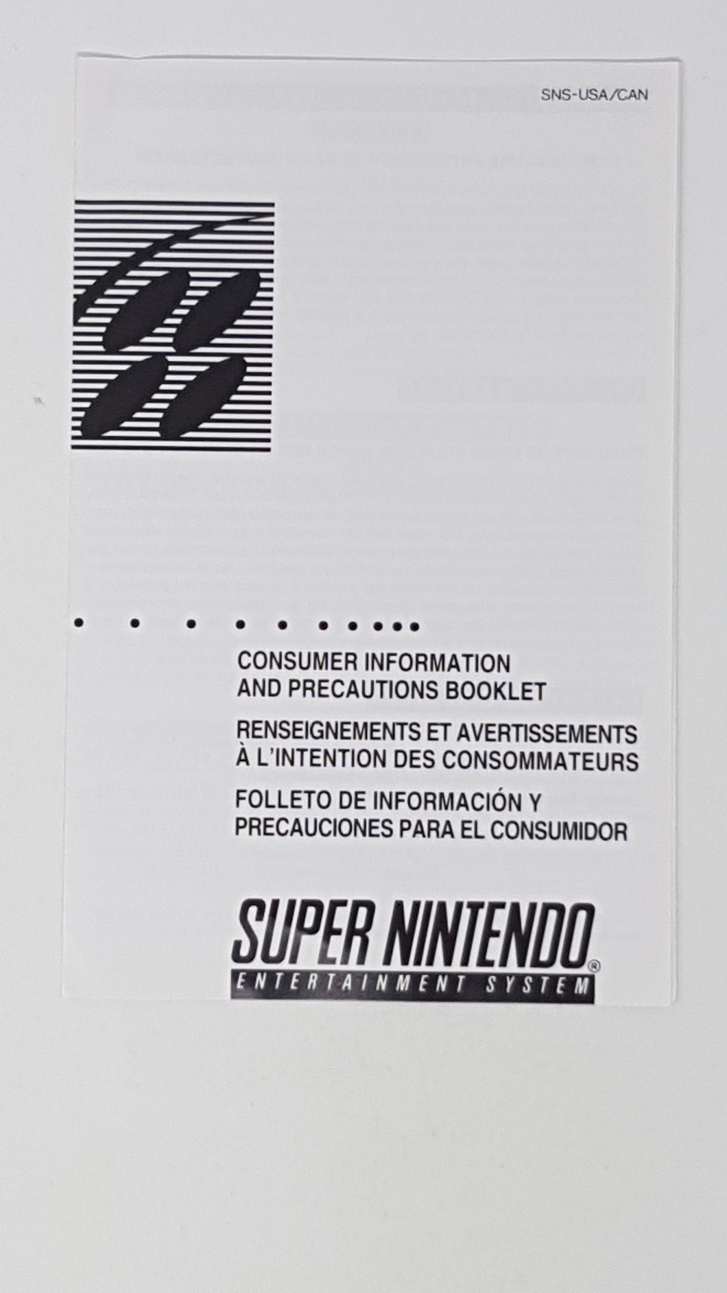 Consumer Information and Precautions Booklet - Super Nintendo | SNES