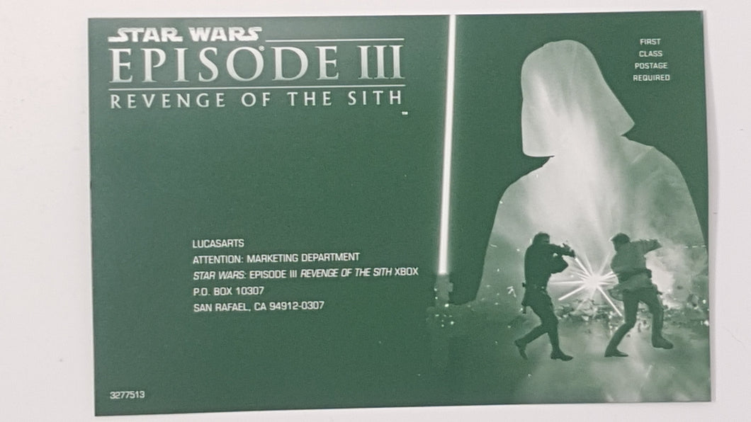 Star Wars Episode III Revenge of the Sith Registration PostCard [Insert] - Microsoft Xbox