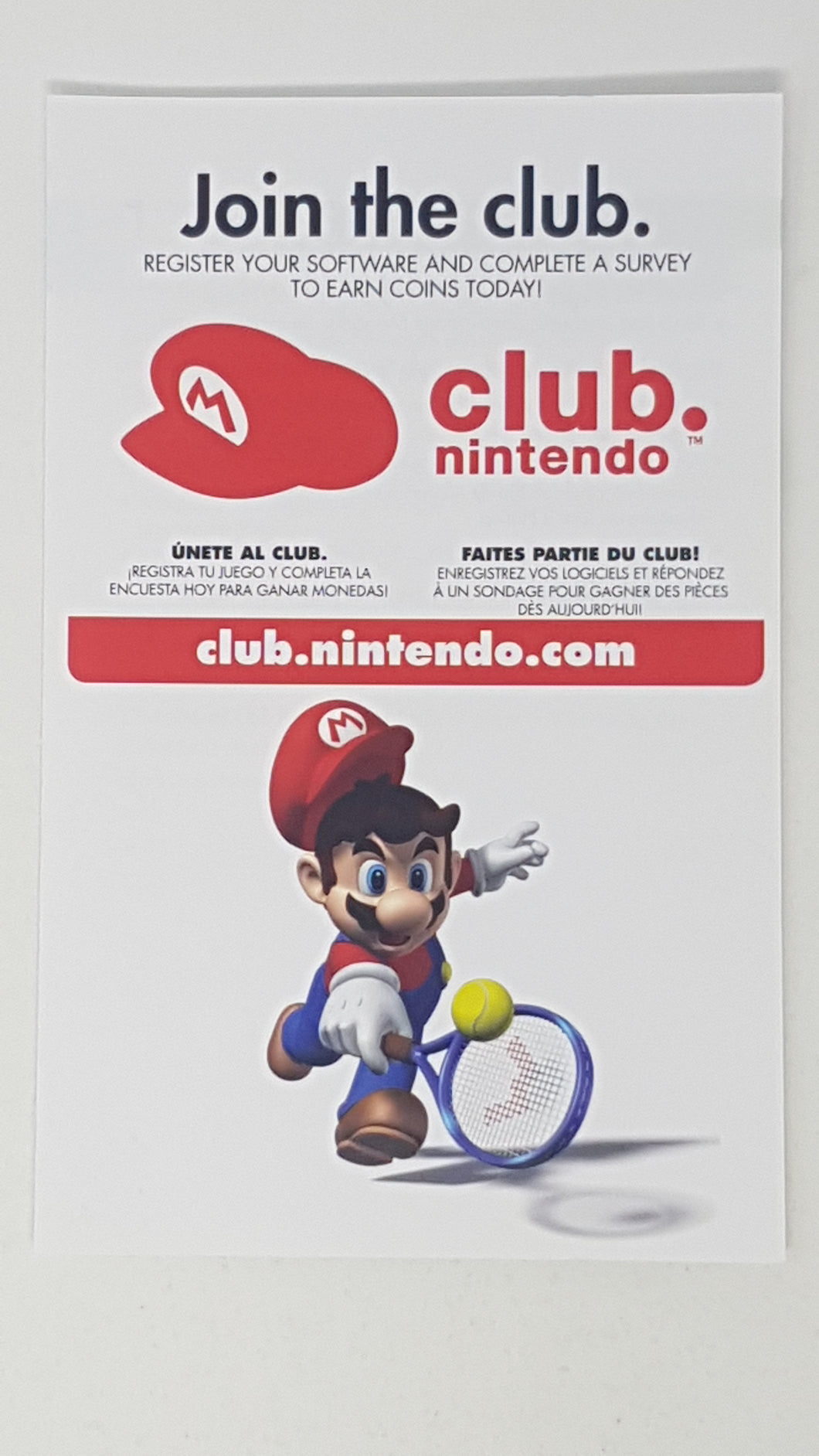 Club Nintendo Mario Power Tennis Nintendo-Selection Join the Club Insert - Nintendo Wii