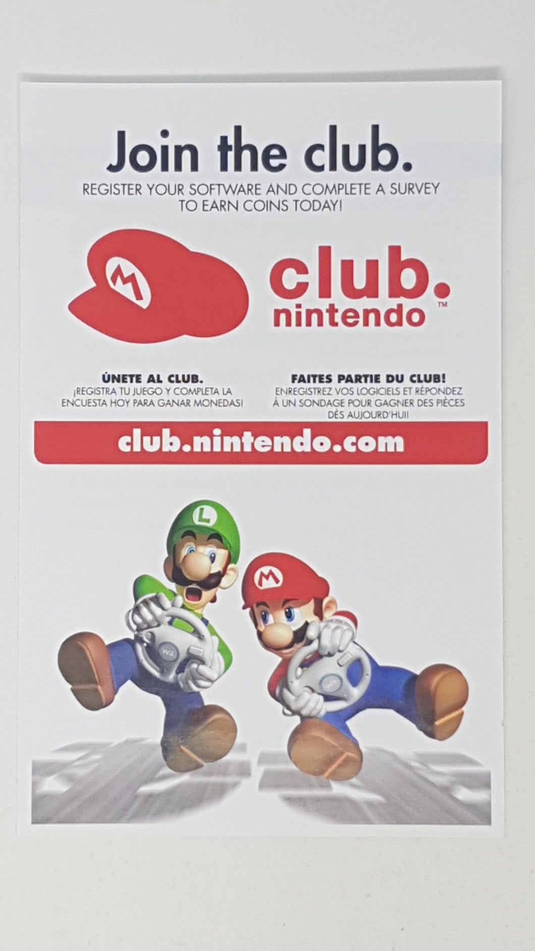 Club Nintendo Mario Kart Join the Club Insert - Nintendo Wii