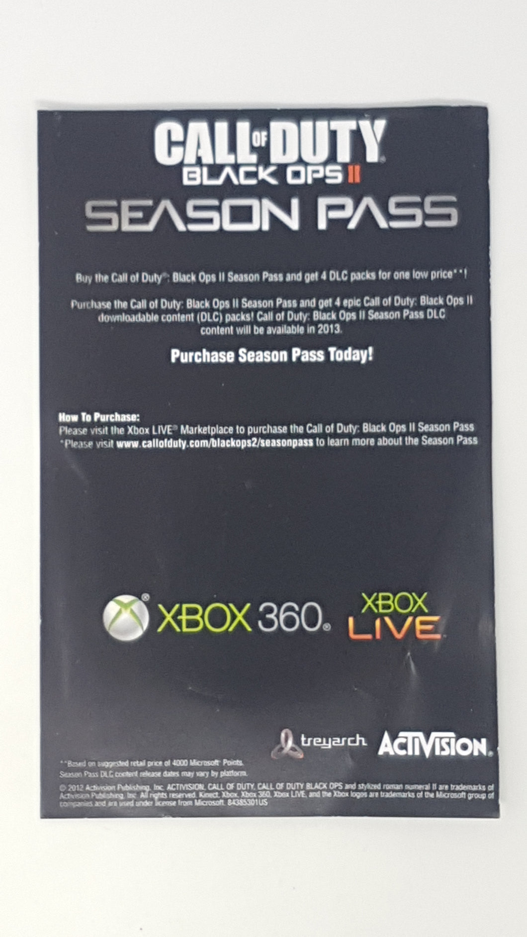 Call of Duty Black Ops Season Pass [Insert] - Microsoft Xbox 360