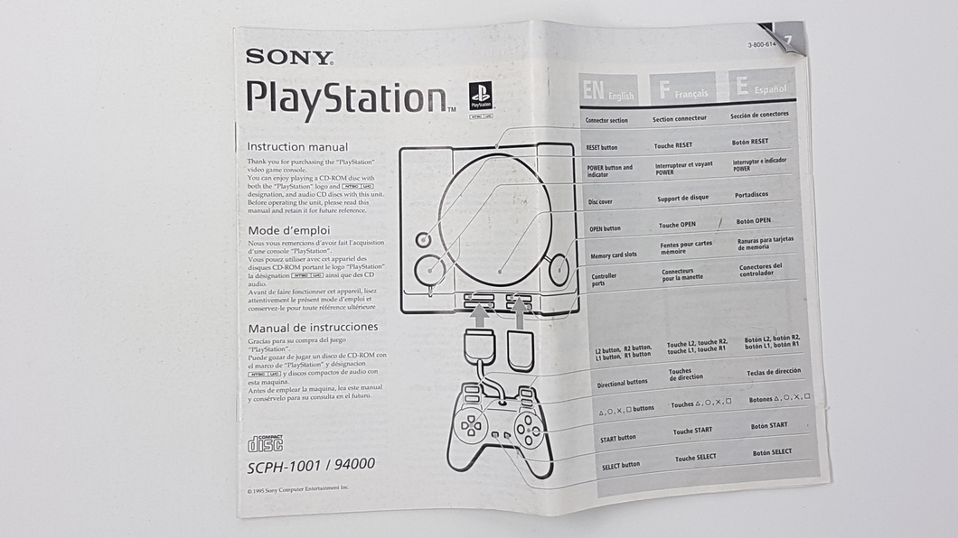 Instruction Booklet Manual SCPH-1001 - Sony Playstation 1 | PS1